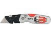 YATO YT-75210 Behajtható tarpézpengés kés övvágó / dobozbontó funkcióval +2 db pótpengével +2 db bitheggyel (1 db lapos 6mm, 1 db PH2)