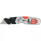 YATO YT-75210 Behajtható tarpézpengés kés övvágó / dobozbontó funkcióval +2 db pótpengével +2 db bitheggyel (1 db lapos 6mm, 1 db PH2)
