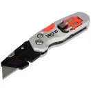 YATO YT-75210 Behajtható tarpézpengés kés övvágó / dobozbontó funkcióval +2 db pótpengével +2 db bitheggyel (1 db lapos 6mm, 1 db PH2)