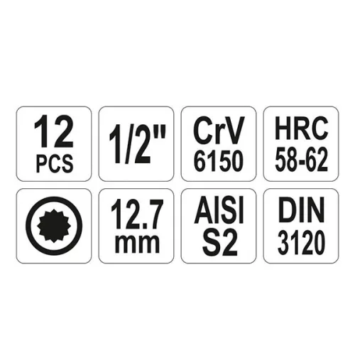 YATO YT-7753 Bit dugókulcs készlet 12 részes Spline 1/2" M5-M17 CrV