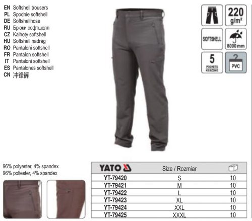 YATO YT-79423 Munkavédelmi softshell deréknadrág sötétszürke XL-es méret