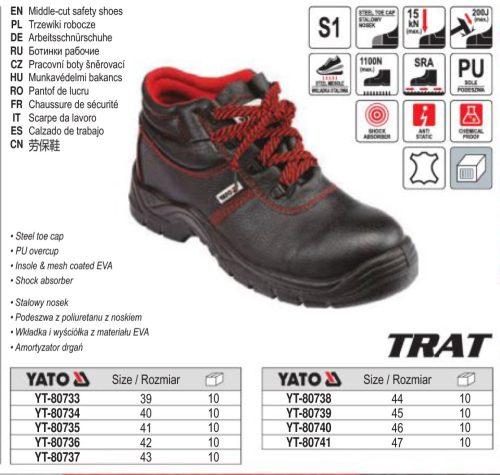 YATO YT-80739 Munkavédelmi cipő S1 45-ös méret TRAT