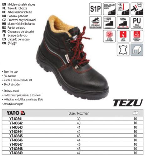 YATO YT-80844 Munkavédelmi cipő S1P 42-es méret TEZU