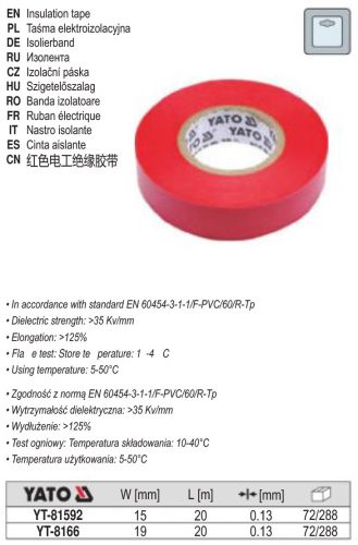 YATO YT-81592 Szigetelőszalag 15 x 0,13 mm x 20 m Piros
