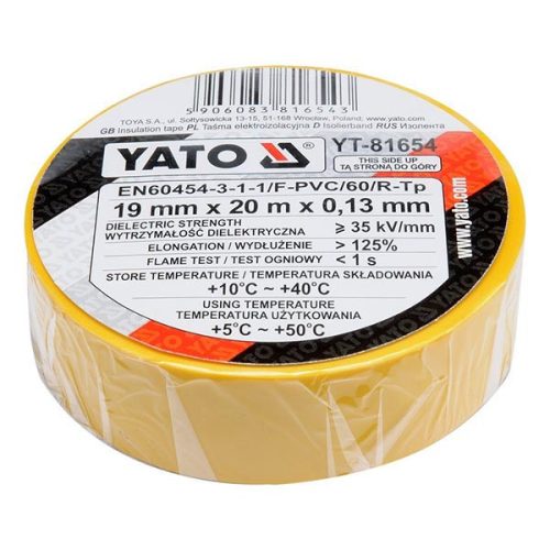 YATO YT-81654 Szigetelőszalag 19 x 0,13 mm x 20 m Sárga