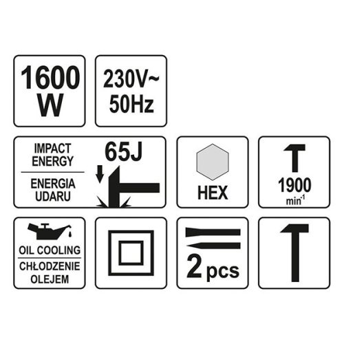 YATO YT-82001 Elektromos bontókalapács HEX befogás 65 J 1600 W
