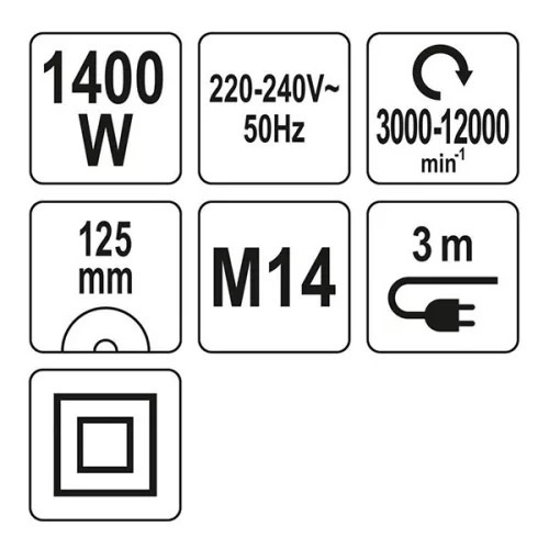 YATO YT-82098 Elektromos sarokcsiszoló fordulatszám szabályzós 125 mm 1400 W