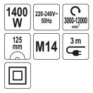 YATO YT-82099 Elektromos sarokcsiszoló fordulatszám szabályzós 125 mm 1400 W