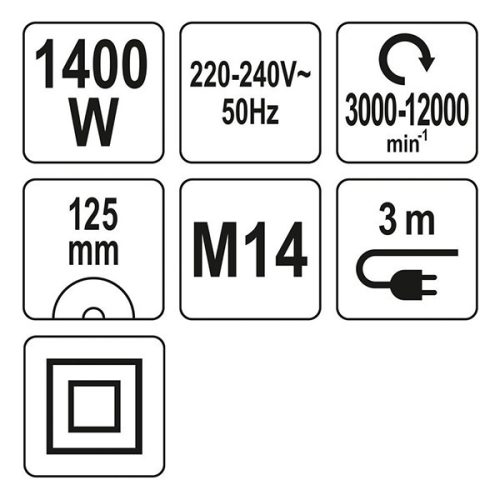 YATO YT-82099 Elektromos sarokcsiszoló fordulatszám szabályzós 125 mm 1400 W