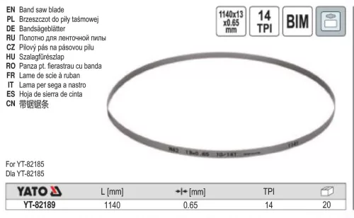 YATO YT-82189 Szalagfűrészlap YT-82185 fűrészhez 1140 x 13 mm 14 TPI