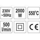 YATO YT-82288 Elektromos hőlégfúvó 550 °C 2000 W