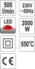 YATO YT-82292 Elektromos hőlégfúvó LED kijelző + tartozékok 550 °C 2000 W