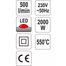YATO YT-82292 Elektromos hőlégfúvó LED kijelző + tartozékok 550 °C 2000 W