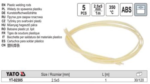 YATO YT-82305 Műanyag hegesztőpálca 2,5 x 5 mm x 1 m ABS (5 db/cs)