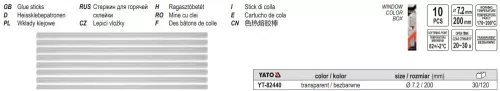 YATO YT-82440 Ragasztó patron színtelen 7,2 x 200 mm (10 db/cs)