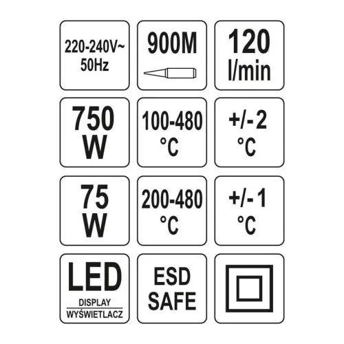 YATO YT-82458 Forrasztó és hőlégfúvó állomás 2 az 1-ben 75 - 750 W