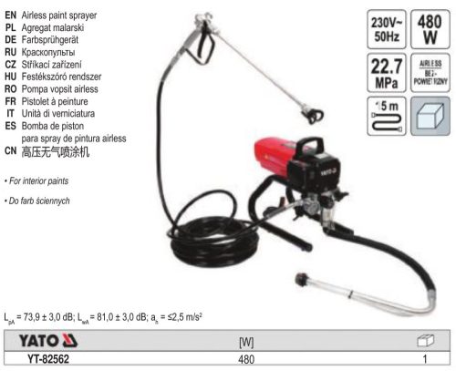 YATO YT-82562 Elektromos festékszóró légmentes 480 W 2,1 liter/perc
