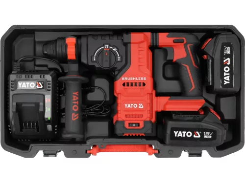 YATO YT-827724 Akkumulátoros fúrókalapács 18V 4Ah SDS Plus 2,4J szénkefe nélküli motor (2x akku + töltő)