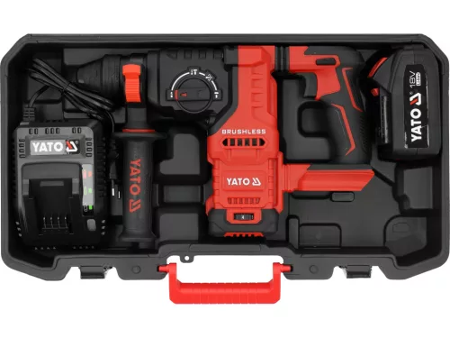 YATO YT-827725 Akkuulátoros fúrókalapács 18V 4Ah SDS Plus 2,4J szénkefe nélküli motor (1x akku + töltő)