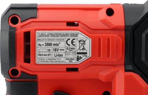 YATO YT-828115 Akkumuátoros ács láncfűrész 6 col láncvezetővel, szénkefe nélküli motorral (1x4Ah + töltő)