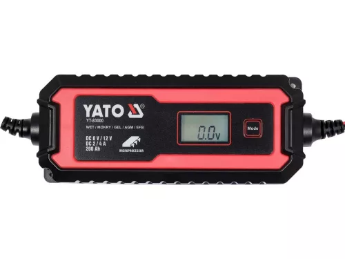 YATO YT-83000 Akkumulátor töltő 6/12 V 2/4 A max. 200 Ah LCD kijelző