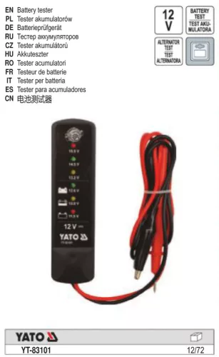 YATO YT-83101 Akkuteszter 12V CCA 150-1400 Ah