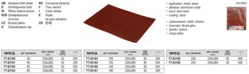 YATO YT-83163 Csiszolóvászon A4 230 x 280 mm P80