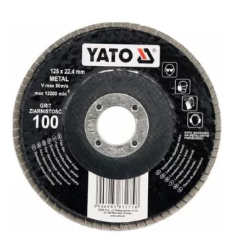   YATO YT-83275 Lamellás csiszolókorong 125 x 22,4 mm / P100 Lapos felülettel alumínium-oxid szemcsékkel