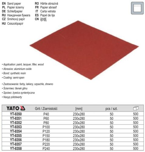 YATO YT-8354 Csiszolópapír A4 230 x 280 mm / P120 (50 db/cs)