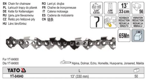 YATO YT-84940 Láncfűrész lánc 13Col 0,325 1,5mm 56szem