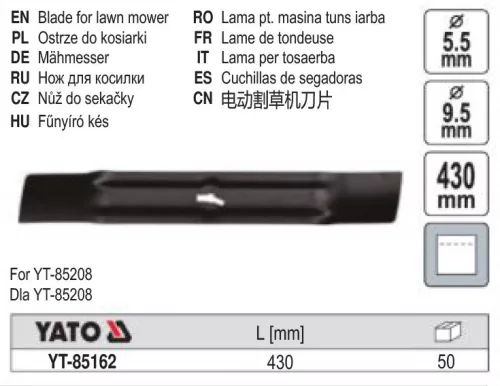 YATO YT-85162 Fűnyírókés YT-85208 fűnyíróhoz 430 mm