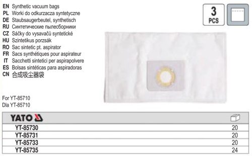 YATO YT-85731 Szintetikus porzsák 30 liter YT-85701 porszívóhoz (3 db/cs)