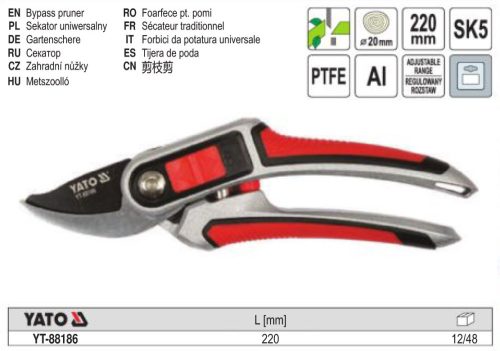 YATO YT-88186 Metszőolló 220 mm alu teflon bevonattal mellévágó
