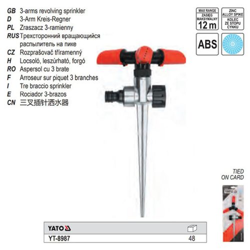 YATO YT-8987 Forgó locsoló fémleszúróval 3 karos 12 m